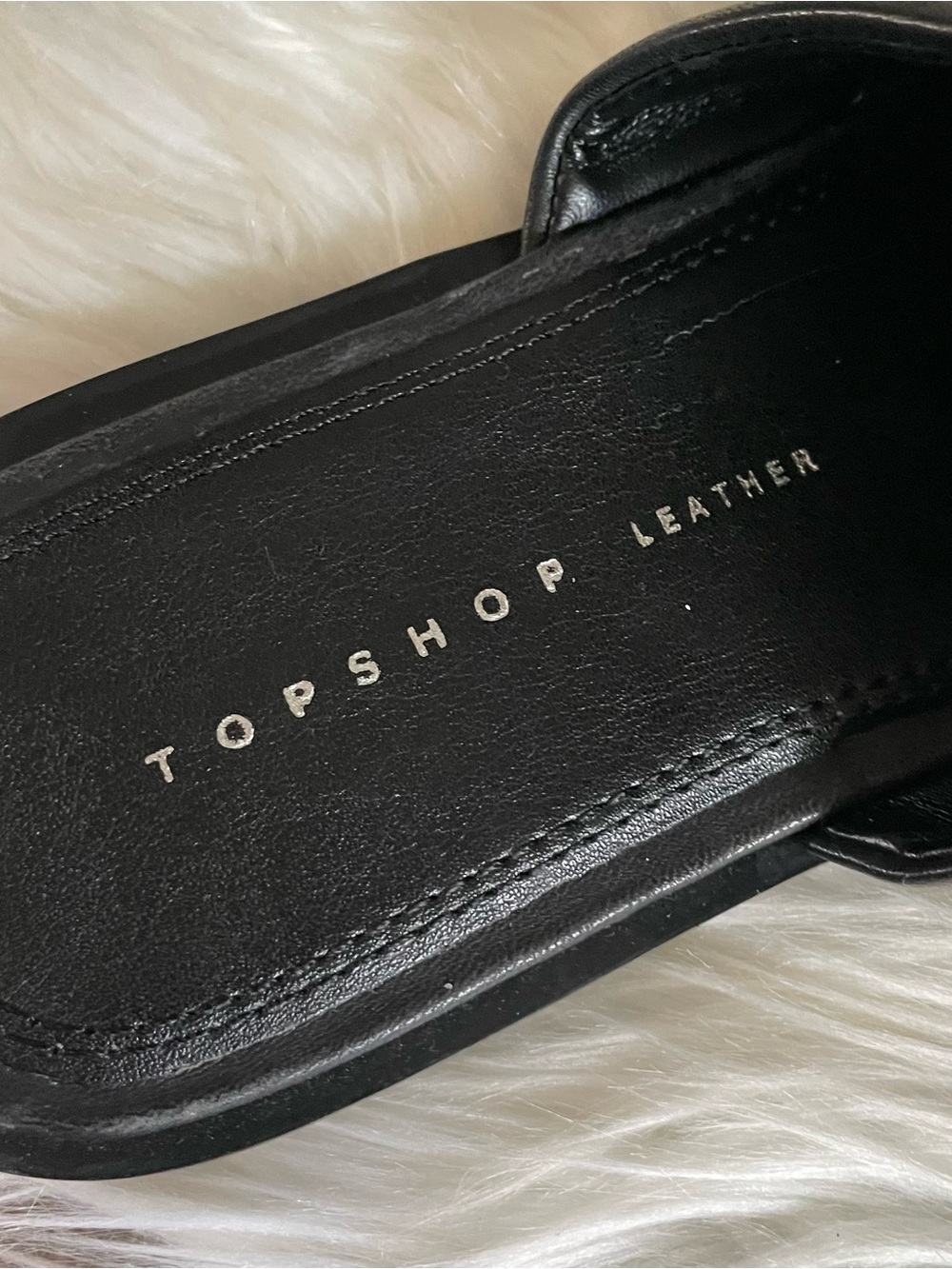 Topshop Cici Black Leather Square Toe Flat Mules Women Size 8 - Picture 11 of 13